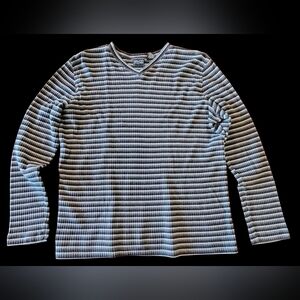 New York & Company Long-Sleeve Waffle Knit Stripe Top - Gray & Black
